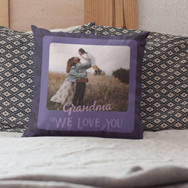 Chic Personalised Photo Text Grandparents Gift Cushion (Creator Uploaded)