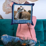 Chic Personalised Photo Text Grandparents Gift Cushion<br><div class="desc">Our Chic Personalised Photo Text Throw Pillow is a perfect way to add a personal touch to any space. With a customisable front side featuring your photo and text, and a customisable back side with a different photo and text, you can switch up the mood of your pillow as often...</div>