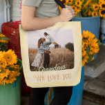 Chic Personalised Photo Text Grandparents Gift Tote Bag<br><div class="desc">Make your everyday bag unique with our Chic Personalised Photo Text Tote Bag! This stylish tote bag features a customisable photo and text on the front to showcase your favourite memory or design. But that's not all - the backside also features a customisable photo and text, so you can switch...</div>