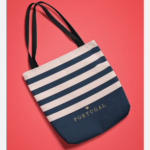 Chic Personalised Striped Favourite Place Monogram Tote Bag