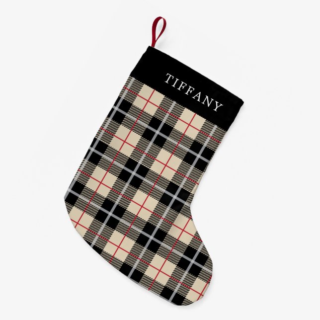 Chic Personalised Thompson Camel Plaid Pattern Small Christmas Stocking (Front (Hanging))
