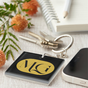 Chic Personalized Monogram Modern Black Key Ring