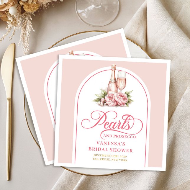 Chic Personalized Pearls and Prosecco Napkins (Chic Personalized Pearls and Prosecco Napkin)