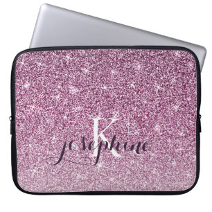 Chic Personalized Purple Sparkle Glitter Monogram Laptop Sleeve