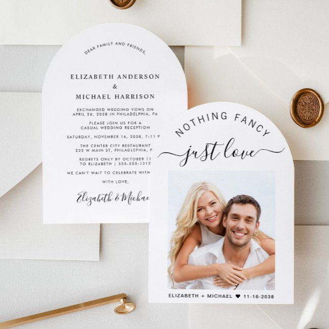 Chic Photo Arch Wedding Reception Invitation (Celebrate your love story with a chic arch-shaped wedding announcement and reception invitation)