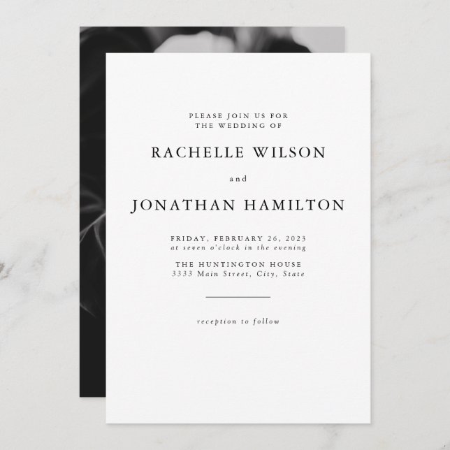 Chic Photo Black White Wedding Invitation (Front/Back)