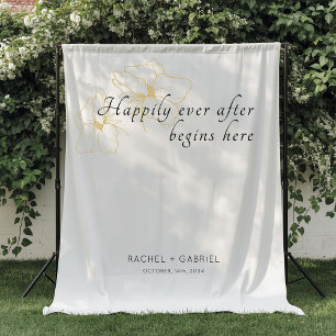 Chic Photo Booth Faux Gold Floral Wedding  Tapestry