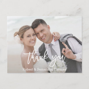 Chic Photo Calligraphy Wedding Thank You Postcard