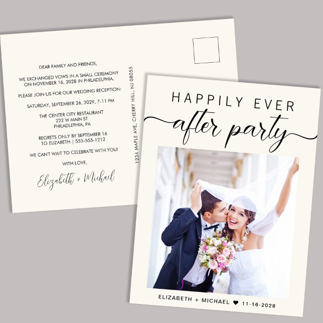Chic Photo Cream Wedding Reception Invitation Postcard (Creator Uploaded)