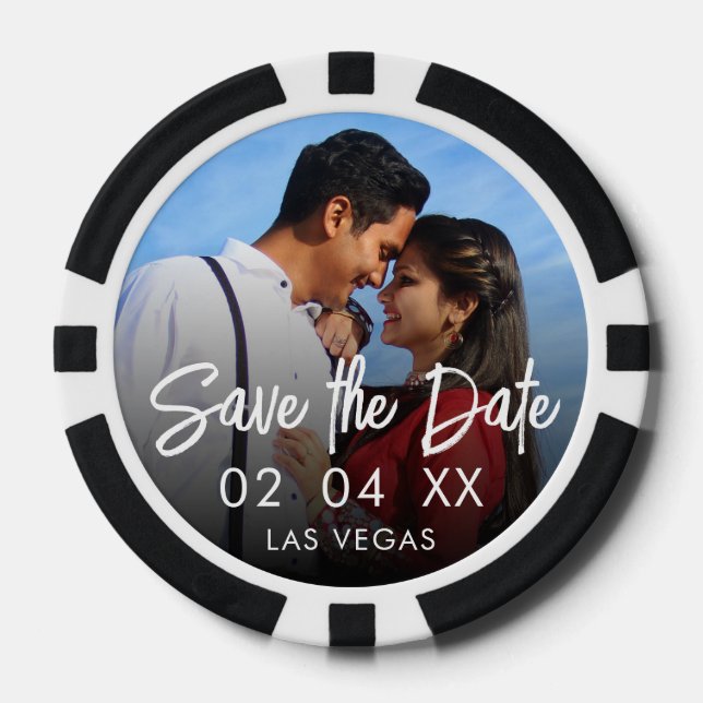 Chic Photo Destination Wedding Save the Date Poker Chips (Front)