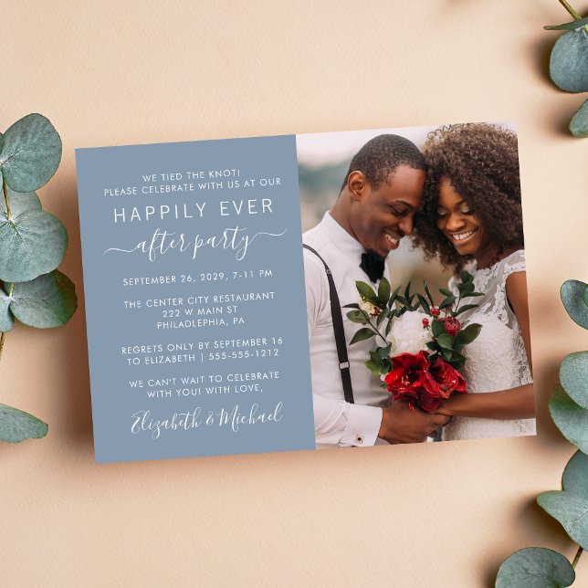 Chic Photo Dusty Blue Wedding Reception Invitation (Creator Uploaded)