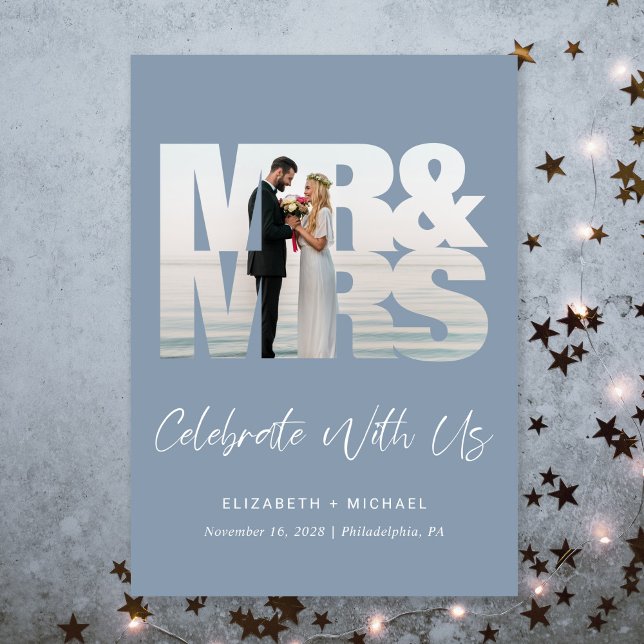 Chic Photo Dusty Blue Wedding Reception Invitation (A chic wedding reception invitation to set the tone for an unforgettable event)