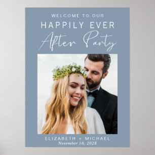 Chic Photo Dusty Blue Wedding Reception Welcome Poster