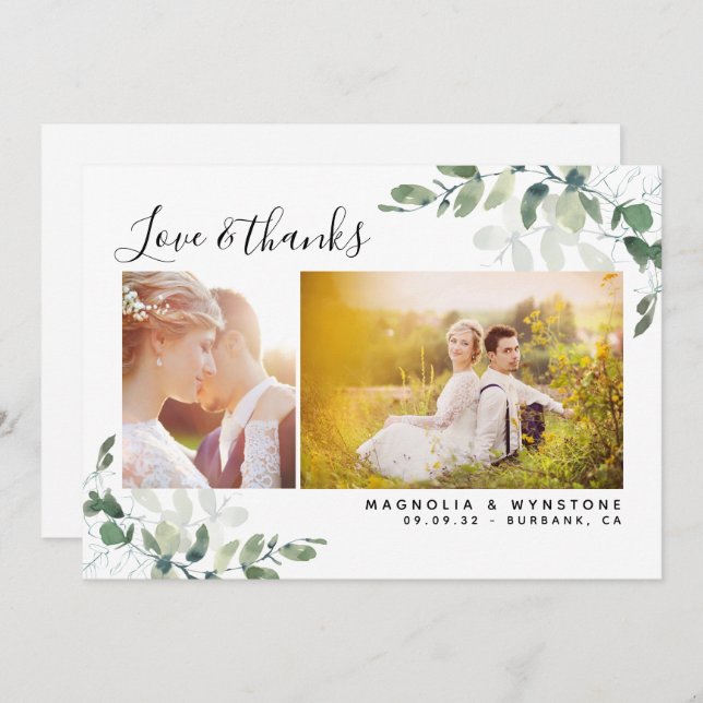 Chic Photo Eucalyptus Wedding  Thank You Card (Front/Back)