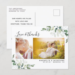 Chic Photo Eucalyptus Wedding Thank You Postcard