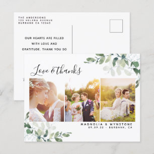 Chic Photo Eucalyptus Wedding Thank You Postcard