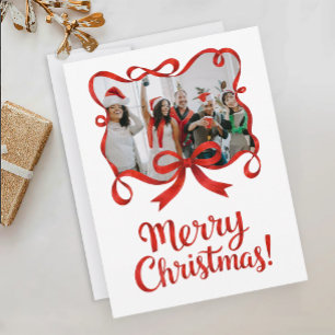 Chic Photo Family Christmas Red Ribbon Border Postcard
