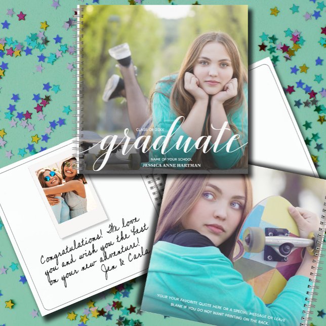 Chic Photo Graduation Party Guest Book (CHOOSE your page style, spine color, soft or hard cover and add a personal message on the back.)