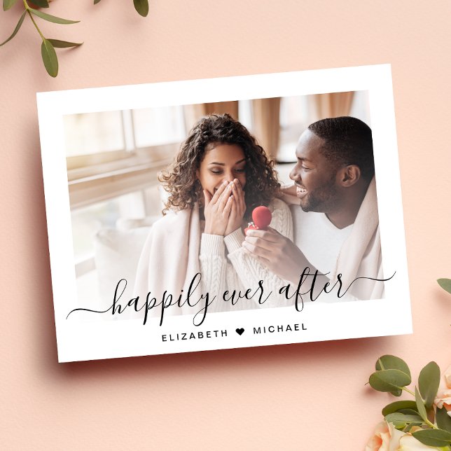 Chic Photo Happily Ever After Engagement Announcement Postcard (Creator Uploaded)