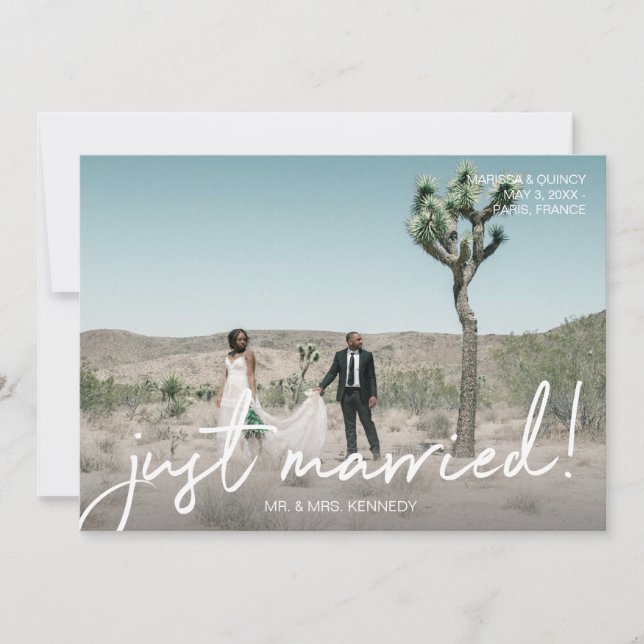 Chic Photo & Just Married Typography Horizontal Invitation (Front)