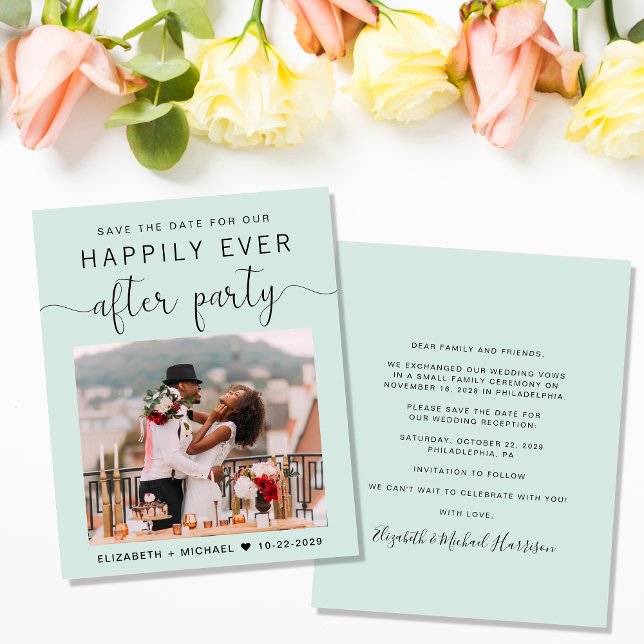 Chic Photo Mint Wedding Reception Save the Date (Creator Uploaded)