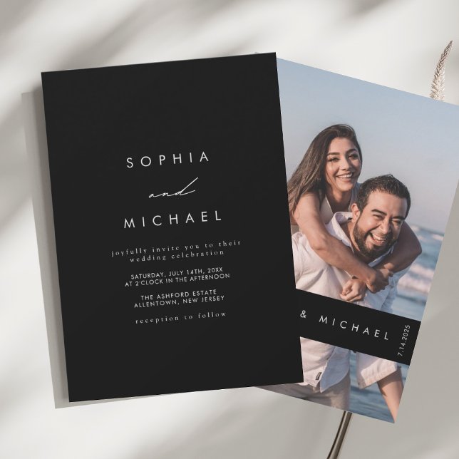 Chic Photo Modern Black and White Wedding Invitation (Creator Uploaded)