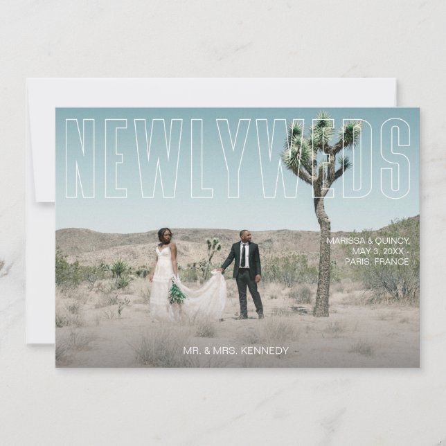 Chic Photo & Newlyweds Typography Horizontal Invitation (Front)