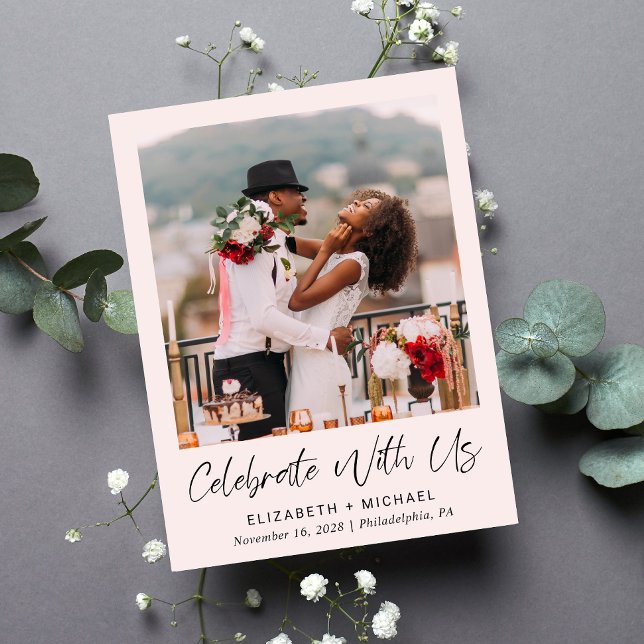 Chic Photo Pink Wedding Reception Invitation Postcard (Creator Uploaded)