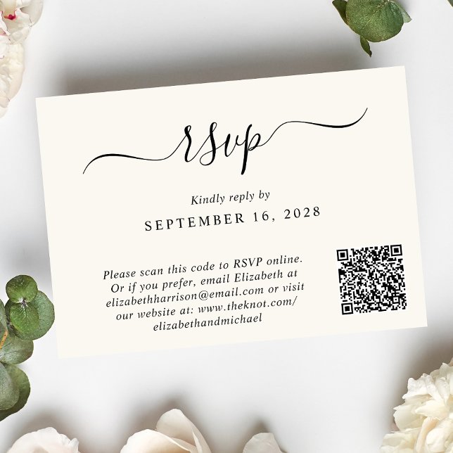 Chic Photo QR Code Cream Wedding RSVP Card (Creator Uploaded)