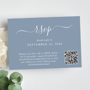 Chic Photo QR Code Dusty Blue Wedding RSVP Card