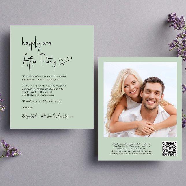 Chic Photo QR Code Wedding Reception Invitation (An chic Happily Ever After Party all-in-one invitation for your wedding celebration)