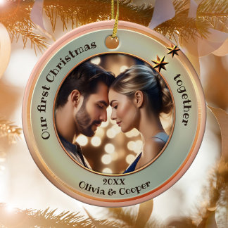 Chic Photo Rose Gold First Christmas Together Ceramic Tree Decoration