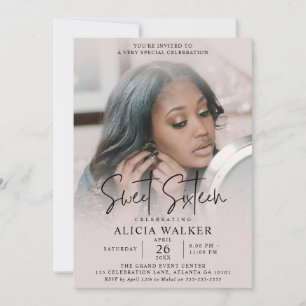 Chic Photo Sweet 16 Invitation Soft Blush Sparkle