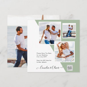 Chic Photo Wedding Invite QR Code Save Date Green
