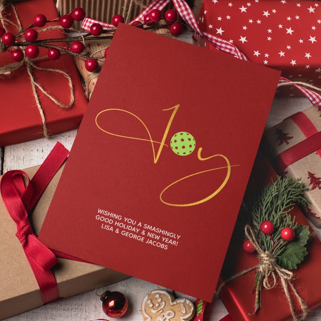 Chic Pickleball "Joy" Red Christmas Holiday Card (Creator Uploaded)