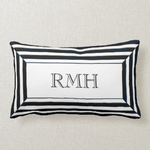CHIC PILLOW_BLACK & WHITE STRIPES WITH MONOGRAM LUMBAR CUSHION