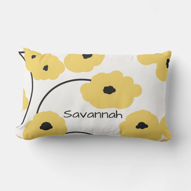CHIC PILLOW_MOD YELLOW & BLACK POPPIES OUTDOOR CUSHION (Front)