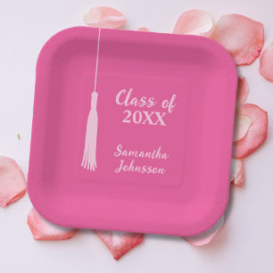 Chic Pink 2024 Tassel Personalised Graduation  Paper Plate