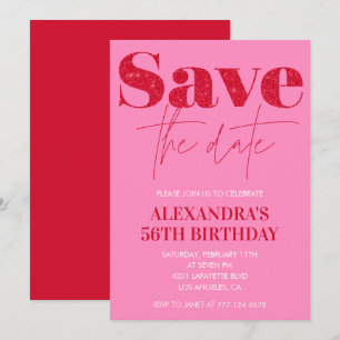 Chic Pink 56th birthday invitations Save the date 