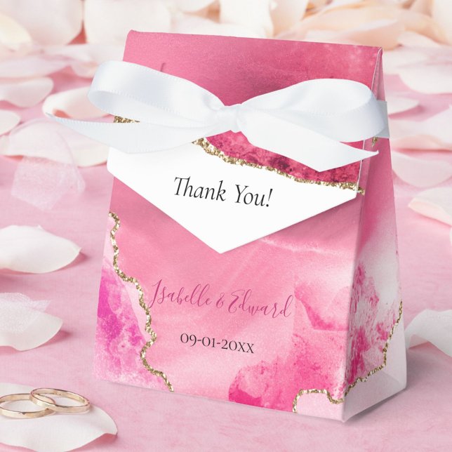 Chic Pink Agate Stone Gold Glitter Wedding  Favour Box (Creator Uploaded)