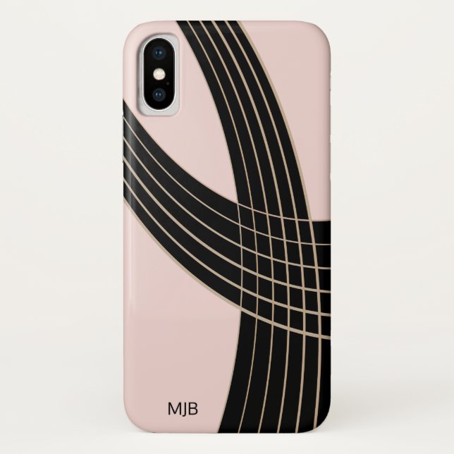 Chic Pink and Black Art Deco Curves with Monogram Case-Mate iPhone Case (Back)