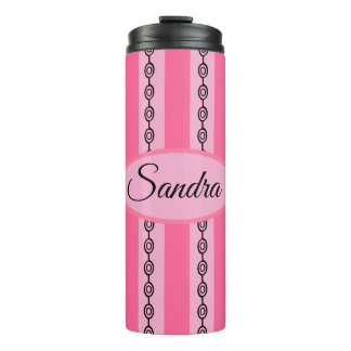 Chic Pink and Black Mod Pattern Custom Name Thermal Tumbler
