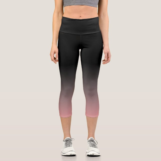 Chic Pink and Black ombre Soft gradient Capri Leggings (Front)