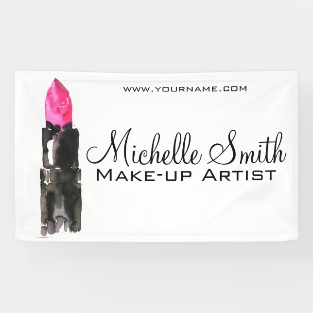 Chic pink and black watercolor lipstick Makeup  Banner (Horizontal)