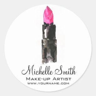Chic pink and black watercolor lipstick Makeup Classic Round Sticker