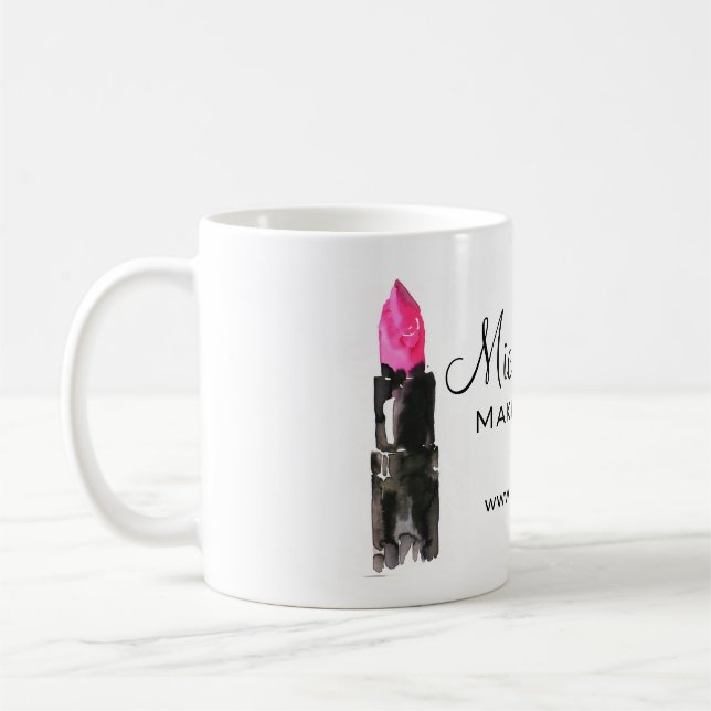 Chic pink and black watercolor lipstick Makeup  Coffee Mug (Left)