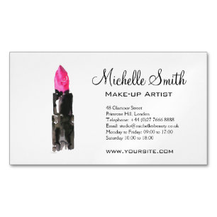 Chic pink and black watercolor lipstick Makeup Magnetic Business Card
