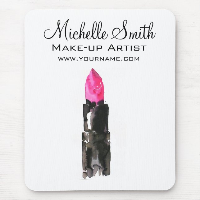 Chic pink and black watercolor lipstick Makeup  Mouse Pad (Front)