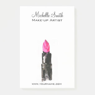 Chic pink and black watercolor lipstick Makeup Post-it Notes