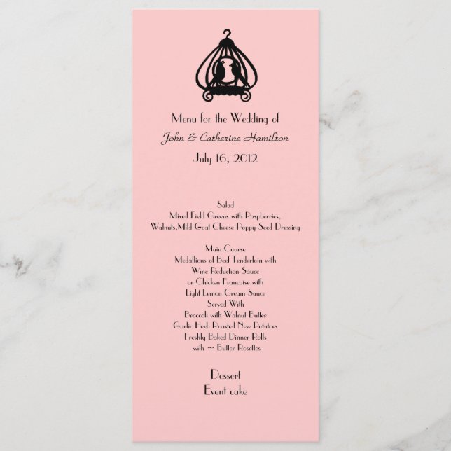 Chic Pink and Black Wedding Table Menu (Front)